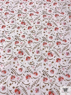 Jovial Leaf Stems And Floral Printed Cotton Lawn - Brown / Pinks / White