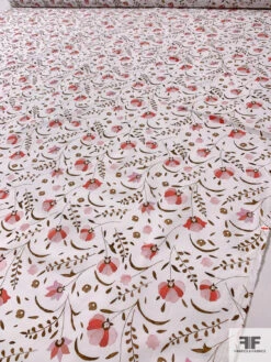 Jovial Leaf Stems And Floral Printed Cotton Lawn - Brown / Pinks / White -Fabrics And Fabrics Store 16484 6