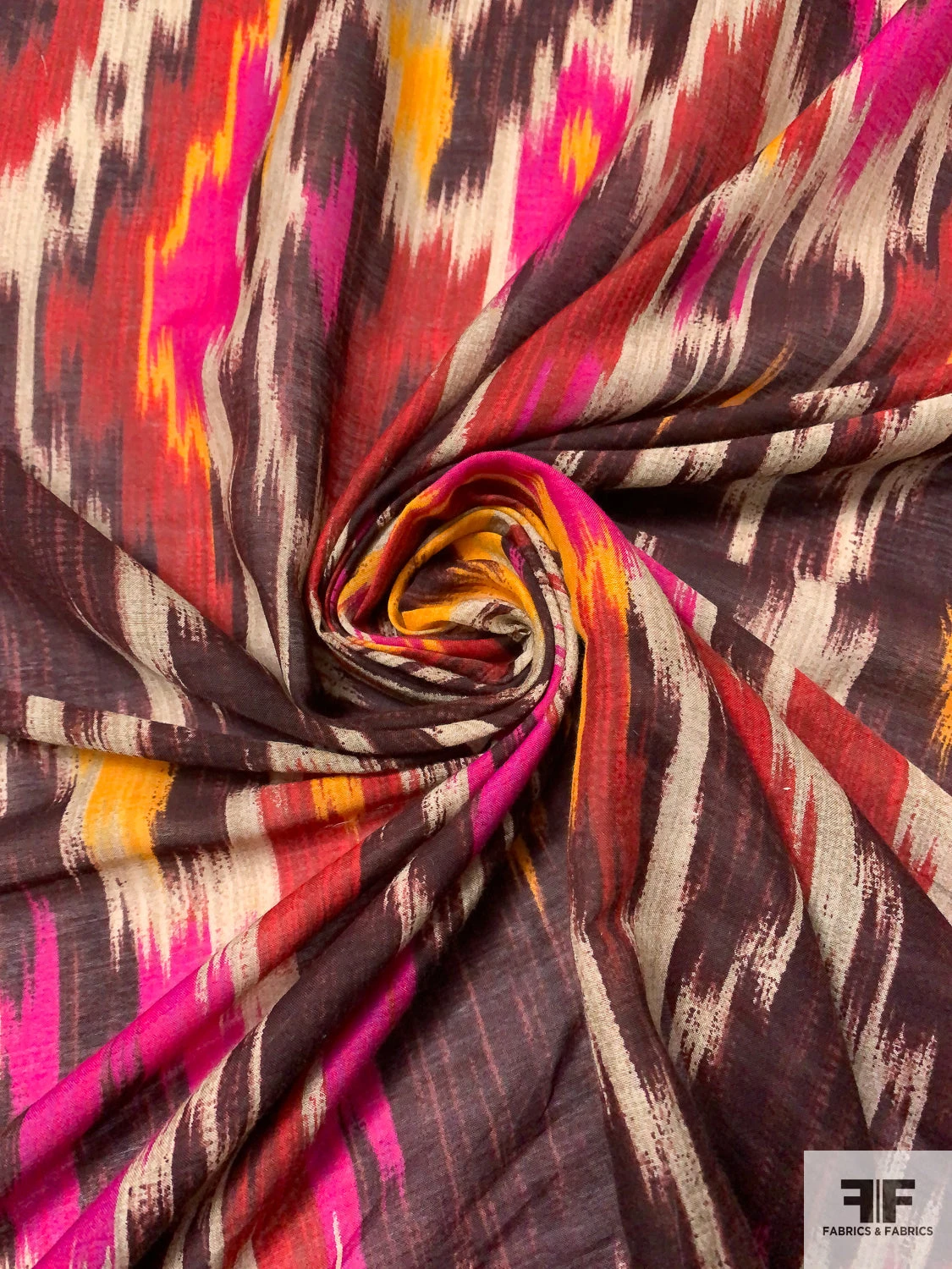 Italian Ikat Printed Silk And Cotton Sateen Voile - Magenta / Red / Plum / Orange 3 Italian Ikat Printed Silk And Cotton Sateen Voile - Magenta / Red / Plum / Orange