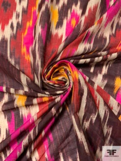 Italian Ikat Printed Silk And Cotton Sateen Voile - Magenta / Red / Plum / Orange 12 Italian Ikat Printed Silk And Cotton Sateen Voile - Magenta / Red / Plum / Orange -Fabrics And Fabrics Store 16501 2