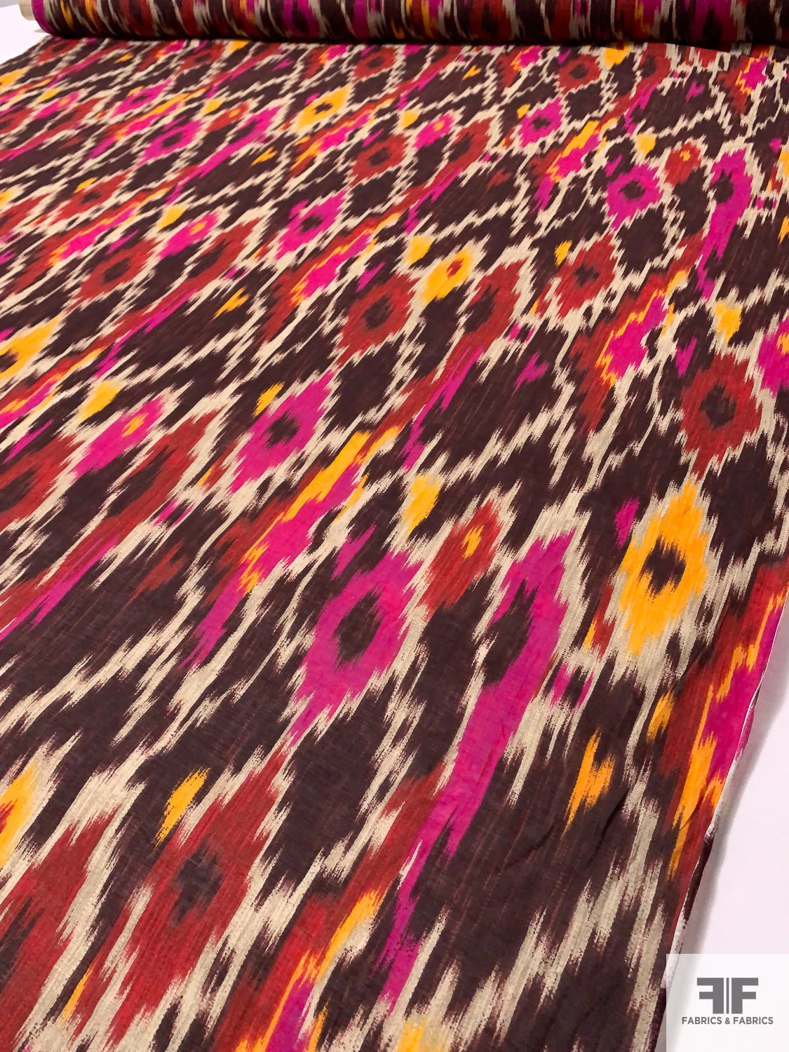 Italian Ikat Printed Silk And Cotton Sateen Voile - Magenta / Red / Plum / Orange 4 Italian Ikat Printed Silk And Cotton Sateen Voile - Magenta / Red / Plum / Orange - Image 2