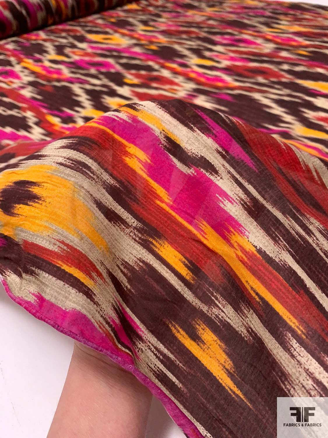 Italian Ikat Printed Silk And Cotton Sateen Voile - Magenta / Red / Plum / Orange 9 Italian Ikat Printed Silk And Cotton Sateen Voile - Magenta / Red / Plum / Orange - Image 7