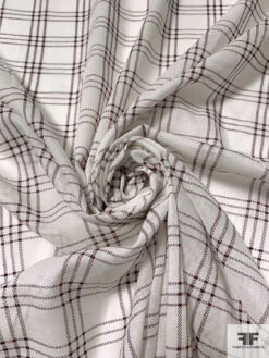 Windowpane Plaid Printed Cotton Voile - Ivory / Maroon