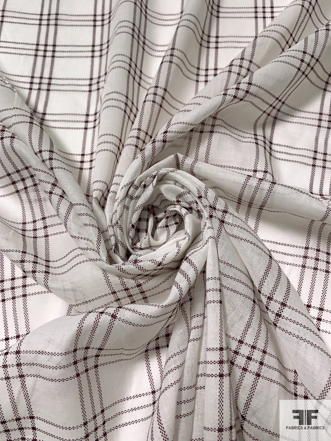 Windowpane Plaid Printed Cotton Voile - Ivory / Maroon 3 Windowpane Plaid Printed Cotton Voile - Ivory / Maroon