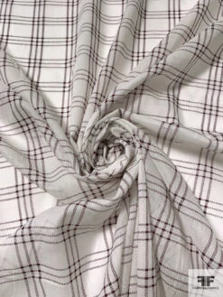 Windowpane Plaid Printed Cotton Voile - Ivory / Maroon 12 Windowpane Plaid Printed Cotton Voile - Ivory / Maroon -Fabrics And Fabrics Store 16502 2