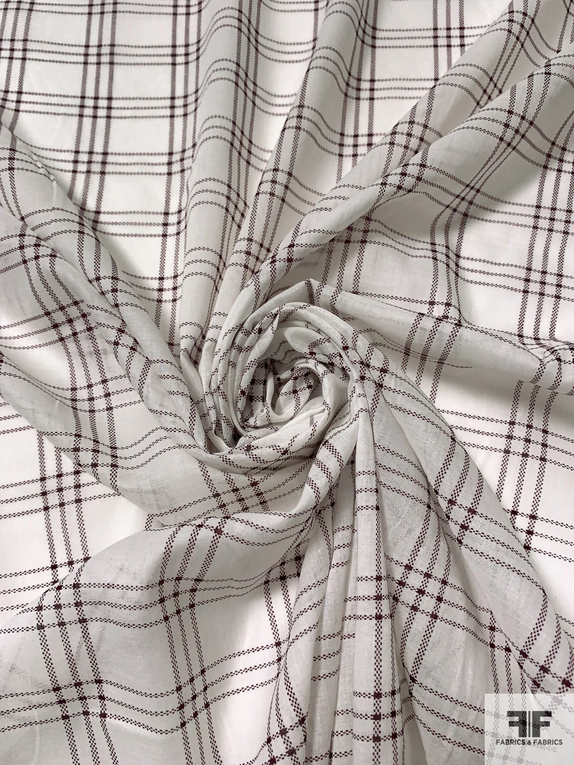Windowpane Plaid Printed Cotton Voile - Ivory / Maroon 5 Windowpane Plaid Printed Cotton Voile - Ivory / Maroon - Image 3