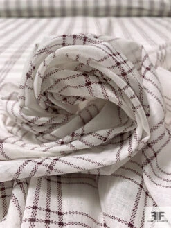 Windowpane Plaid Printed Cotton Voile - Ivory / Maroon 13 Windowpane Plaid Printed Cotton Voile - Ivory / Maroon -Fabrics And Fabrics Store 16502 3