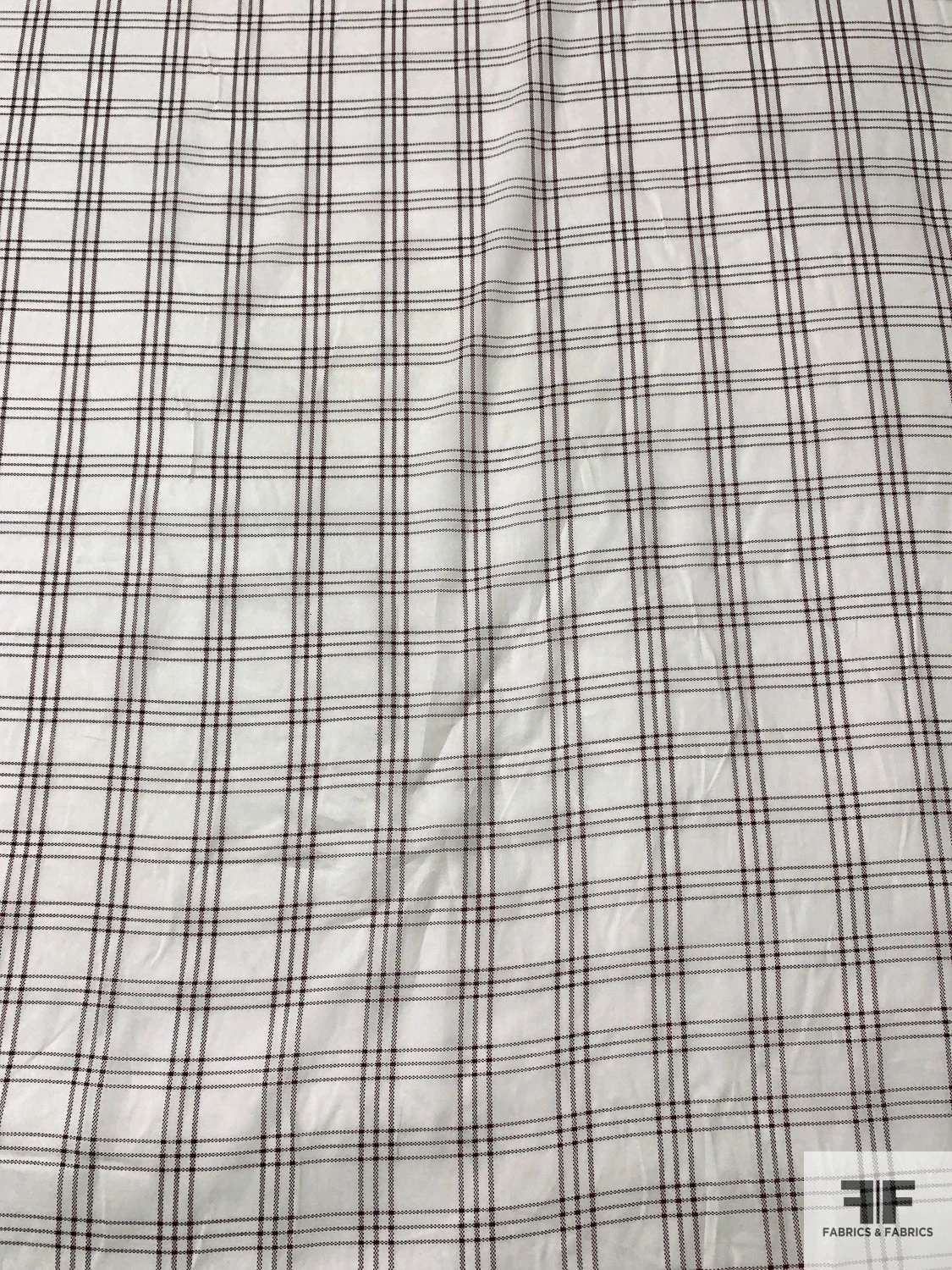 Windowpane Plaid Printed Cotton Voile - Ivory / Maroon 7 Windowpane Plaid Printed Cotton Voile - Ivory / Maroon - Image 5