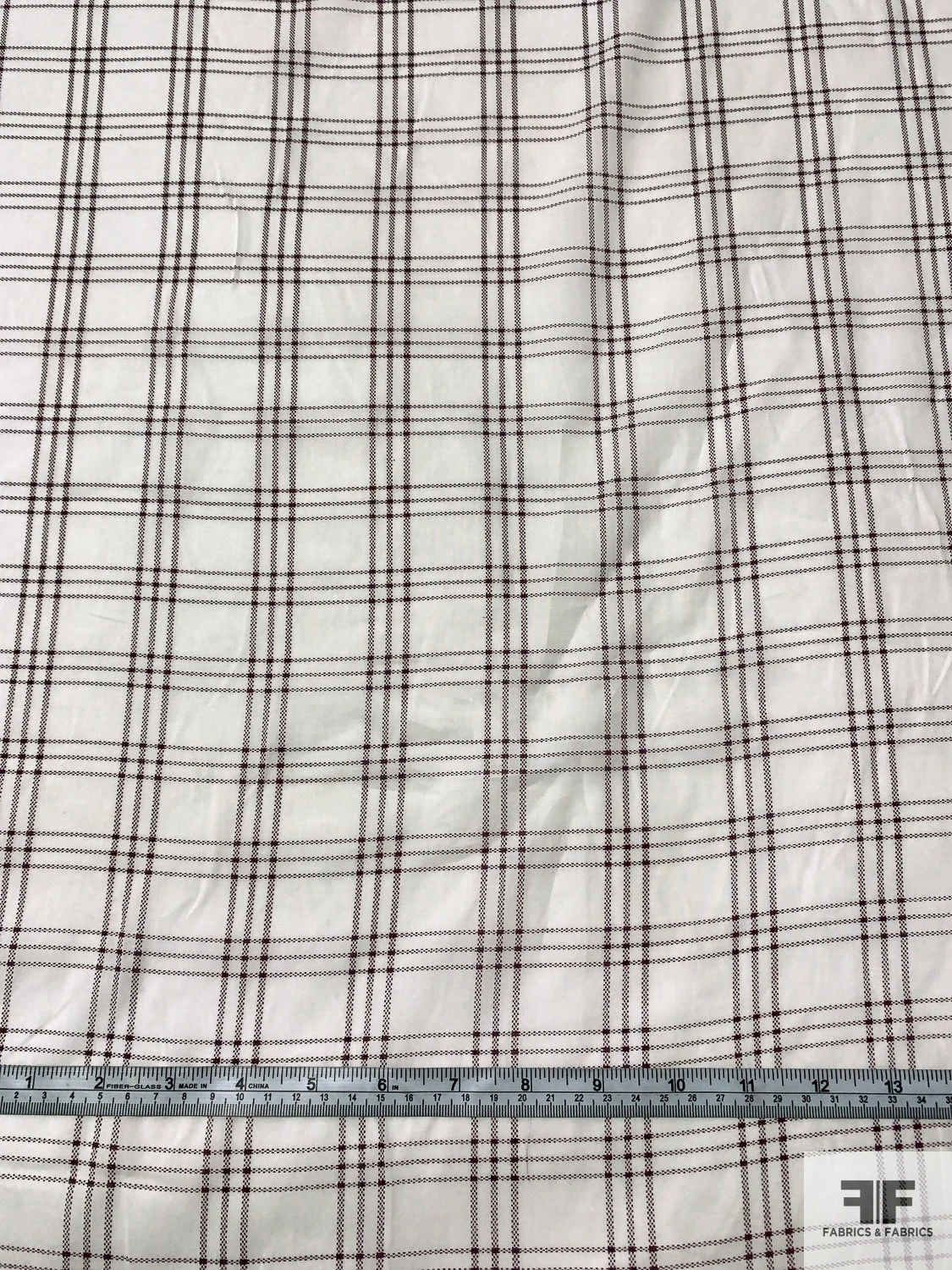 Windowpane Plaid Printed Cotton Voile - Ivory / Maroon 8 Windowpane Plaid Printed Cotton Voile - Ivory / Maroon - Image 6