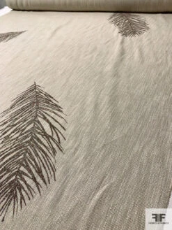 Italian Glittered Leaf Printed Twill-Weave Cotton-Linen - Oatmeal / Multicolor