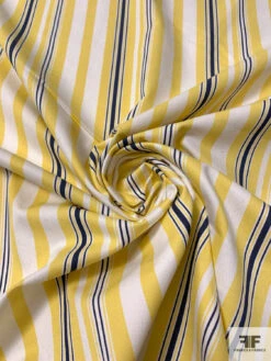 Vertical Striped Stretch Cotton Twill - Yellow / Navy / White -Fabrics And Fabrics Store 16534 2