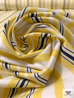 Vertical Striped Stretch Cotton Twill - Yellow / Navy / White -Fabrics And Fabrics Store 16534 3