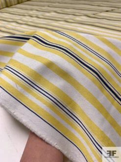 Vertical Striped Stretch Cotton Twill - Yellow / Navy / White -Fabrics And Fabrics Store 16534 8
