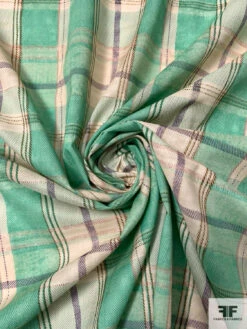 Coach Plaid Printed Cotton Lawn - Seafoam Green / Beige / Dusty Purple -Fabrics And Fabrics Store 16537 2