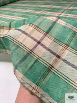 Coach Plaid Printed Cotton Lawn - Seafoam Green / Beige / Dusty Purple -Fabrics And Fabrics Store 16537 7