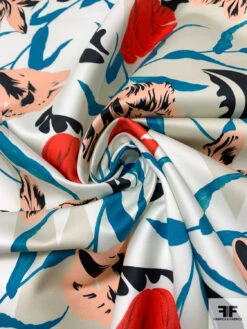 Italian Luscious Floral Printed Heavy Cotton Sateen - Teal / Peach / Red / Black / Off-White 13 Italian Luscious Floral Printed Heavy Cotton Sateen - Teal / Peach / Red / Black / Off-White -Fabrics And Fabrics Store 16545 1