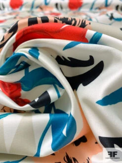 Italian Luscious Floral Printed Heavy Cotton Sateen - Teal / Peach / Red / Black / Off-White 14 Italian Luscious Floral Printed Heavy Cotton Sateen - Teal / Peach / Red / Black / Off-White -Fabrics And Fabrics Store 16545 3