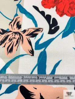 Italian Luscious Floral Printed Heavy Cotton Sateen - Teal / Peach / Red / Black / Off-White 16 Italian Luscious Floral Printed Heavy Cotton Sateen - Teal / Peach / Red / Black / Off-White -Fabrics And Fabrics Store 16545 6
