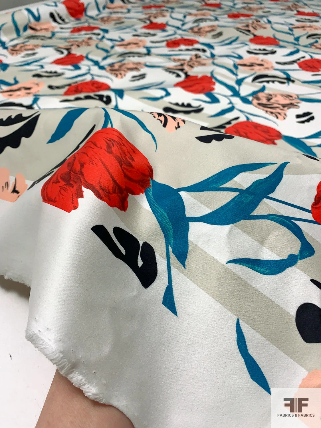 Italian Luscious Floral Printed Heavy Cotton Sateen - Teal / Peach / Red / Black / Off-White 10 Italian Luscious Floral Printed Heavy Cotton Sateen - Teal / Peach / Red / Black / Off-White - Image 8