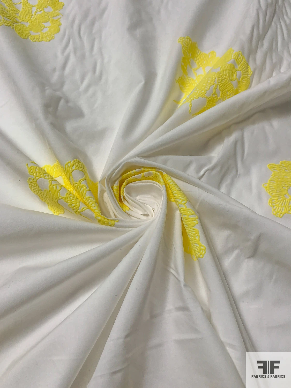 Flocked Exotic Floral Cotton Lawn - Yellow / Off-White 3 Flocked Exotic Floral Cotton Lawn - Yellow / Off-White
