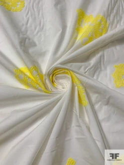 Flocked Exotic Floral Cotton Lawn - Yellow / Off-White 12 Flocked Exotic Floral Cotton Lawn - Yellow / Off-White -Fabrics And Fabrics Store 16559 2