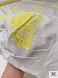 Flocked Exotic Floral Cotton Lawn - Yellow / Off-White 17 Flocked Exotic Floral Cotton Lawn - Yellow / Off-White -Fabrics And Fabrics Store 16559 7