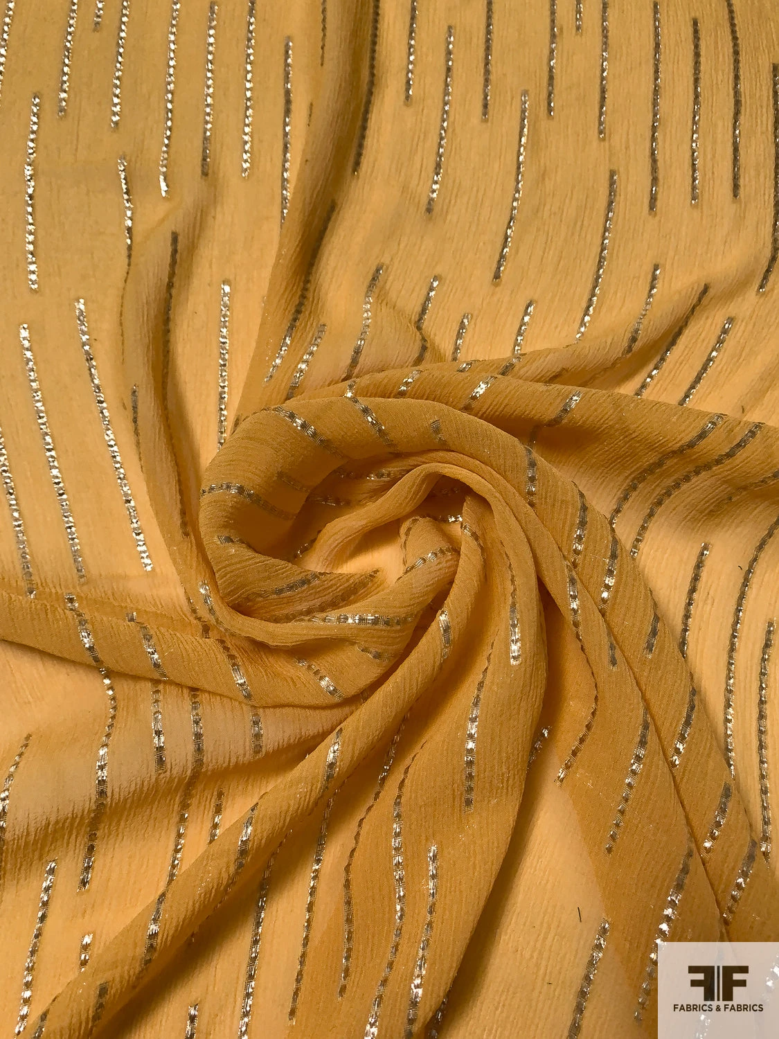 J Mendel Italian Metallic Linear Design Crinkled Silk Chiffon - Marigold / Gold 4 J Mendel Italian Metallic Linear Design Crinkled Silk Chiffon - Marigold / Gold - Image 2