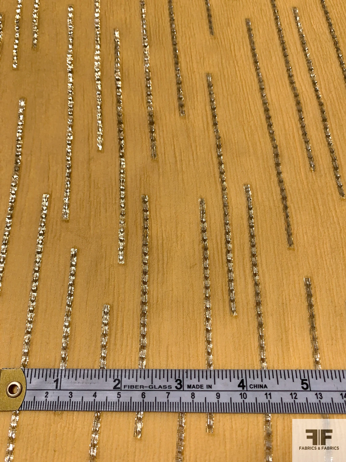 J Mendel Italian Metallic Linear Design Crinkled Silk Chiffon - Marigold / Gold 8 J Mendel Italian Metallic Linear Design Crinkled Silk Chiffon - Marigold / Gold - Image 6