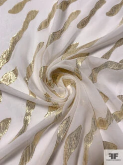J Mendel Wavy Design Metallic Clip Silk Chiffon - Light Ivory / Gold 12 J Mendel Wavy Design Metallic Clip Silk Chiffon - Light Ivory / Gold -Fabrics And Fabrics Store 16602 2