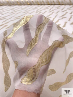 J Mendel Wavy Design Metallic Clip Silk Chiffon - Light Ivory / Gold 17 J Mendel Wavy Design Metallic Clip Silk Chiffon - Light Ivory / Gold -Fabrics And Fabrics Store 16602 8