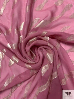 J Mendel Wavy Design Metallic Clip Silk Chiffon - Dusty Rose / Gold / Silver