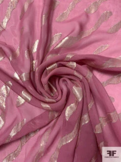 J Mendel Wavy Design Metallic Clip Silk Chiffon - Dusty Rose / Gold / Silver 12 J Mendel Wavy Design Metallic Clip Silk Chiffon - Dusty Rose / Gold / Silver -Fabrics And Fabrics Store 16603 2