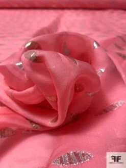 J Mendel Italian Pointed Ovals Metallic Silk Chiffon - Watermelon Pink / Gold / Silver 14 J Mendel Italian Pointed Ovals Metallic Silk Chiffon - Watermelon Pink / Gold / Silver -Fabrics And Fabrics Store 16606 3