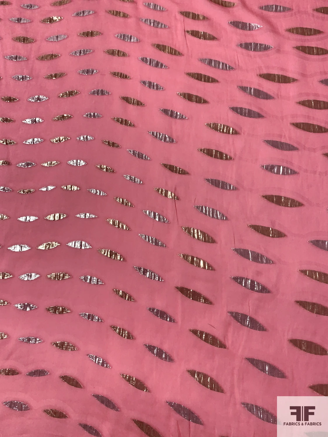 J Mendel Italian Pointed Ovals Metallic Silk Chiffon - Watermelon Pink / Gold / Silver 8 J Mendel Italian Pointed Ovals Metallic Silk Chiffon - Watermelon Pink / Gold / Silver - Image 6