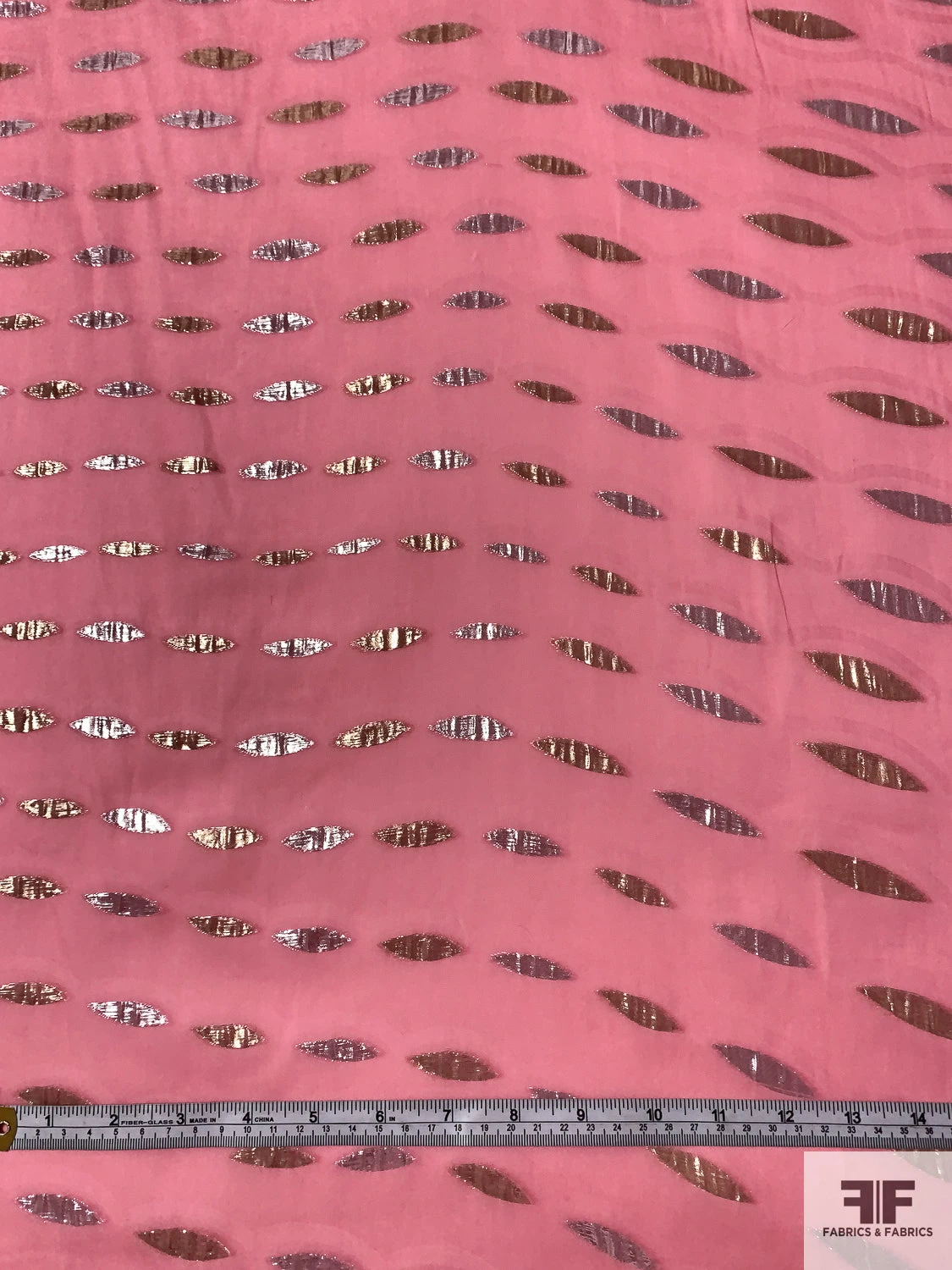 J Mendel Italian Pointed Ovals Metallic Silk Chiffon - Watermelon Pink / Gold / Silver 9 J Mendel Italian Pointed Ovals Metallic Silk Chiffon - Watermelon Pink / Gold / Silver - Image 7