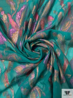 J Mendel Italian Multicolor Metallic Floral Silk Chiffon - Persian Green / Rose Gold / Pink 12 J Mendel Italian Multicolor Metallic Floral Silk Chiffon - Persian Green / Rose Gold / Pink -Fabrics And Fabrics Store 16607 2
