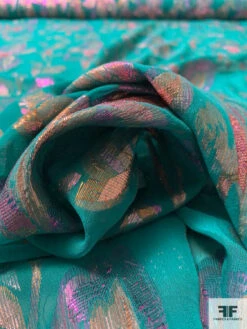 J Mendel Italian Multicolor Metallic Floral Silk Chiffon - Persian Green / Rose Gold / Pink 13 J Mendel Italian Multicolor Metallic Floral Silk Chiffon - Persian Green / Rose Gold / Pink -Fabrics And Fabrics Store 16607 3