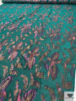 J Mendel Italian Multicolor Metallic Floral Silk Chiffon - Persian Green / Rose Gold / Pink 16 J Mendel Italian Multicolor Metallic Floral Silk Chiffon - Persian Green / Rose Gold / Pink -Fabrics And Fabrics Store 16607 7