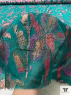 J Mendel Italian Multicolor Metallic Floral Silk Chiffon - Persian Green / Rose Gold / Pink 17 J Mendel Italian Multicolor Metallic Floral Silk Chiffon - Persian Green / Rose Gold / Pink -Fabrics And Fabrics Store 16607 8