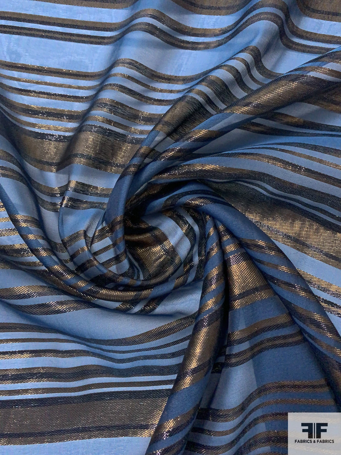 J Mendel Italian Metallic Striped Silk Chiffon - Navy / Black / Dirty Gold 5 J Mendel Italian Metallic Striped Silk Chiffon - Navy / Black / Dirty Gold - Image 3