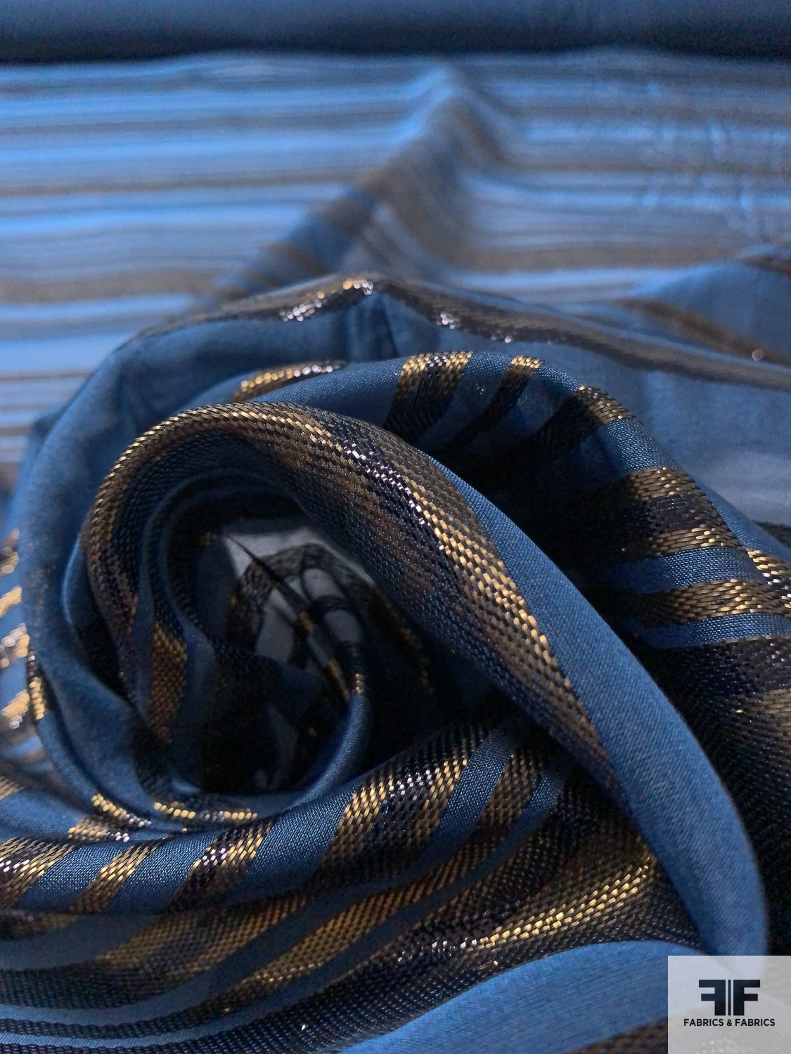 J Mendel Italian Metallic Striped Silk Chiffon - Navy / Black / Dirty Gold 6 J Mendel Italian Metallic Striped Silk Chiffon - Navy / Black / Dirty Gold - Image 4