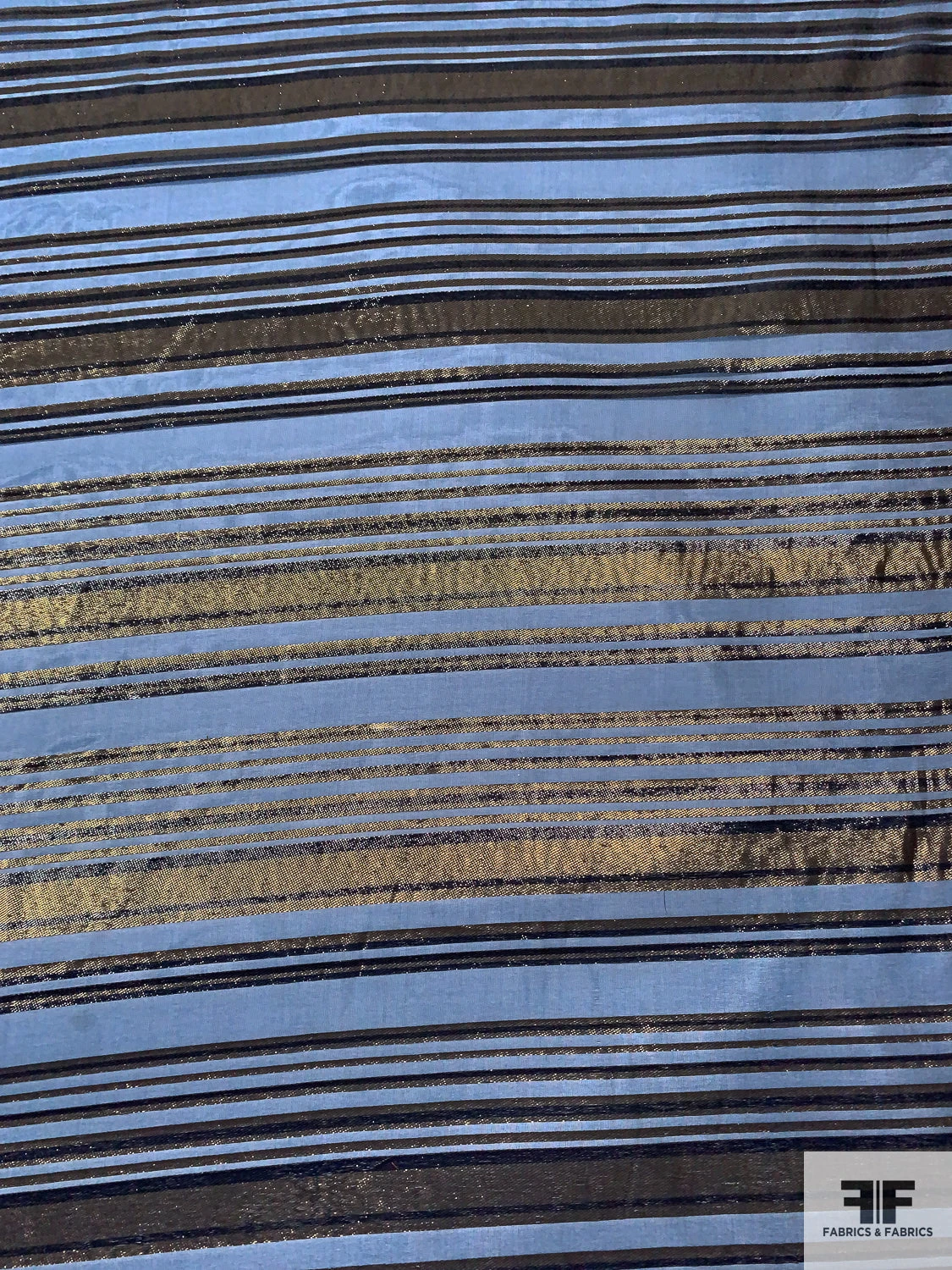 J Mendel Italian Metallic Striped Silk Chiffon - Navy / Black / Dirty Gold 7 J Mendel Italian Metallic Striped Silk Chiffon - Navy / Black / Dirty Gold - Image 5