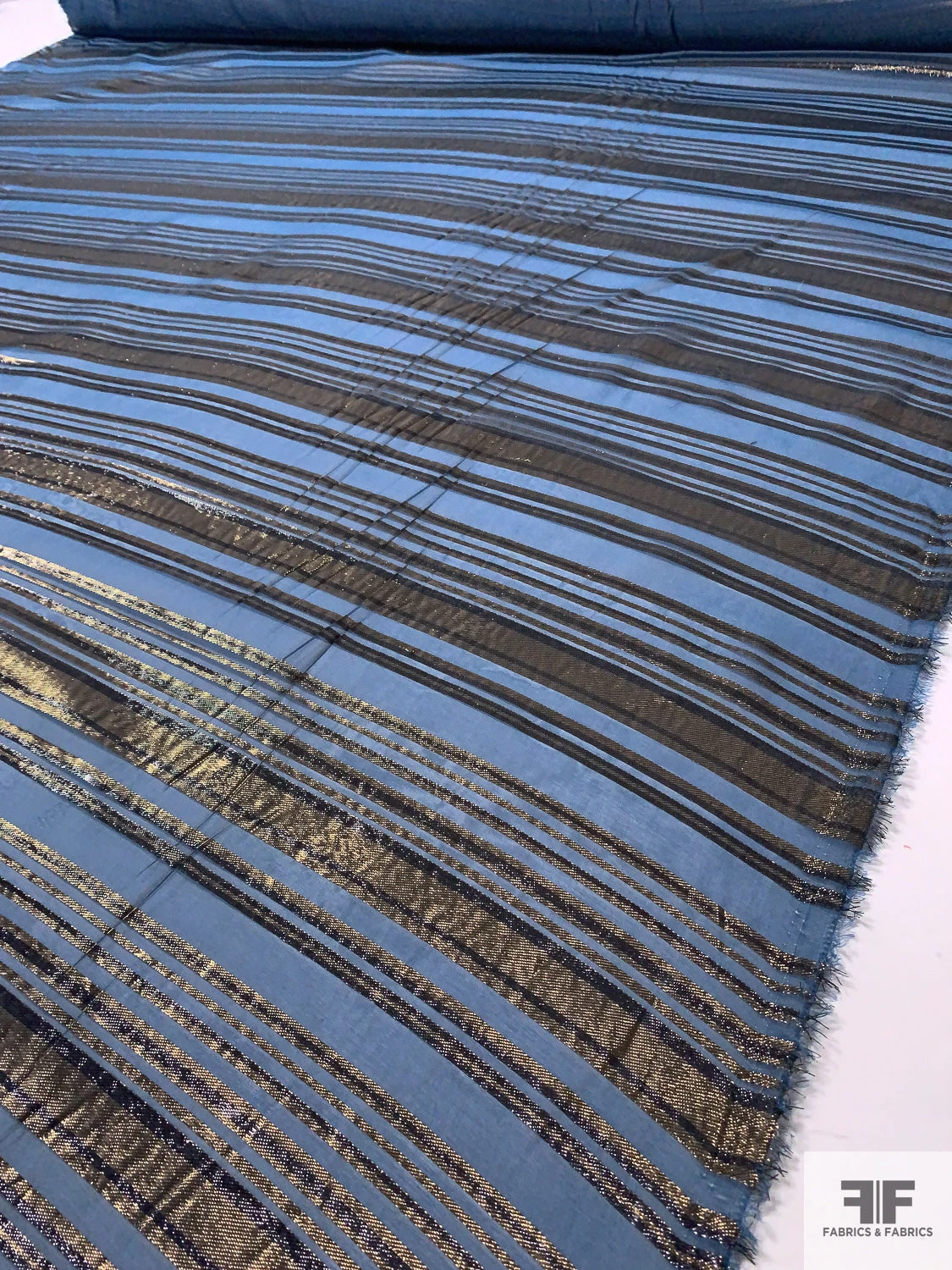 J Mendel Italian Metallic Striped Silk Chiffon - Navy / Black / Dirty Gold 10 J Mendel Italian Metallic Striped Silk Chiffon - Navy / Black / Dirty Gold - Image 8