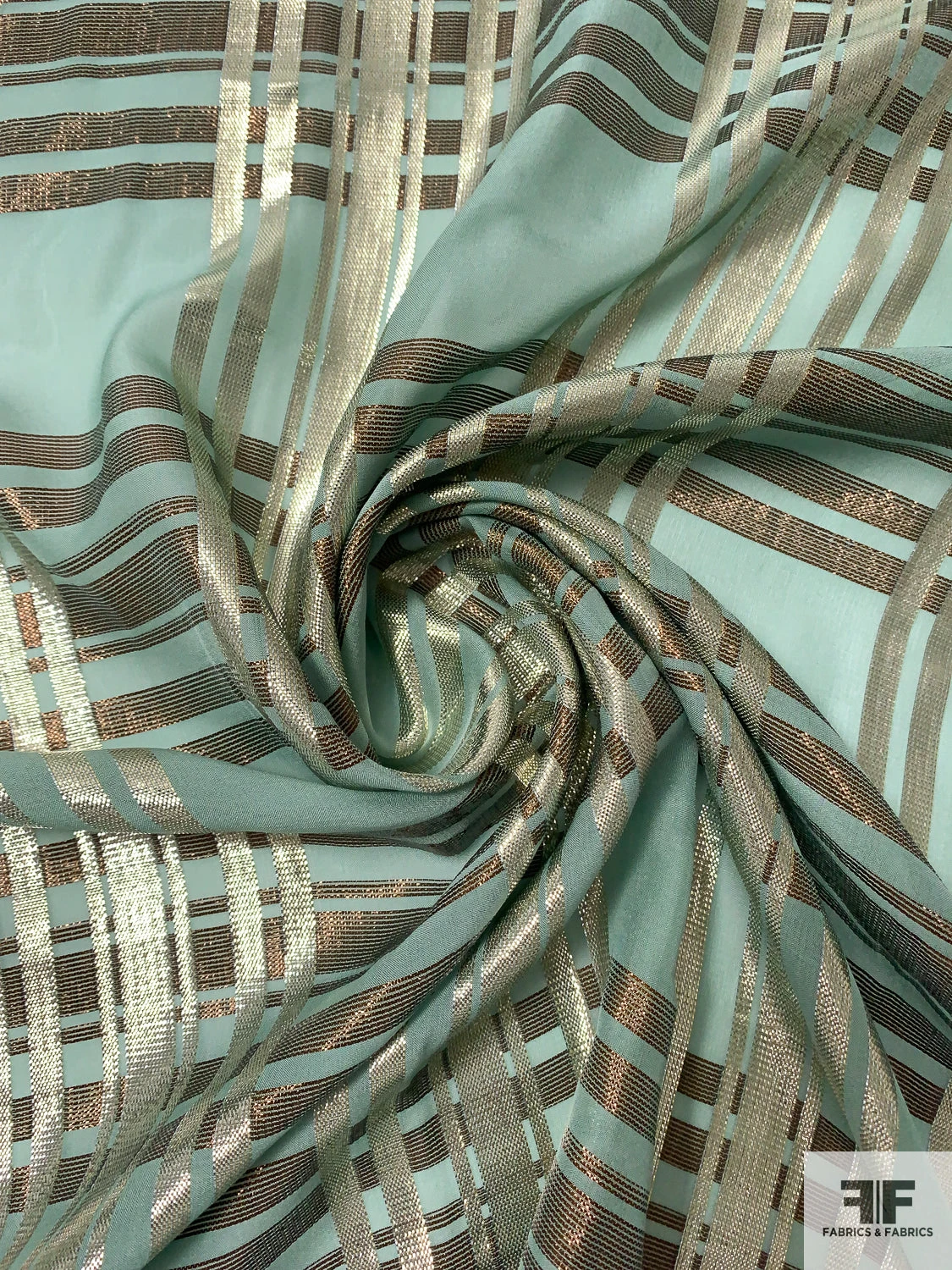 J Mendel Italian Metallic Plaid Design Silk Chiffon - Goddess Green / Light Gold / Bronze 4 J Mendel Italian Metallic Plaid Design Silk Chiffon - Goddess Green / Light Gold / Bronze - Image 2