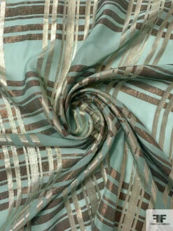 J Mendel Italian Metallic Plaid Design Silk Chiffon - Goddess Green / Light Gold / Bronze 12 J Mendel Italian Metallic Plaid Design Silk Chiffon - Goddess Green / Light Gold / Bronze -Fabrics And Fabrics Store 16613 2