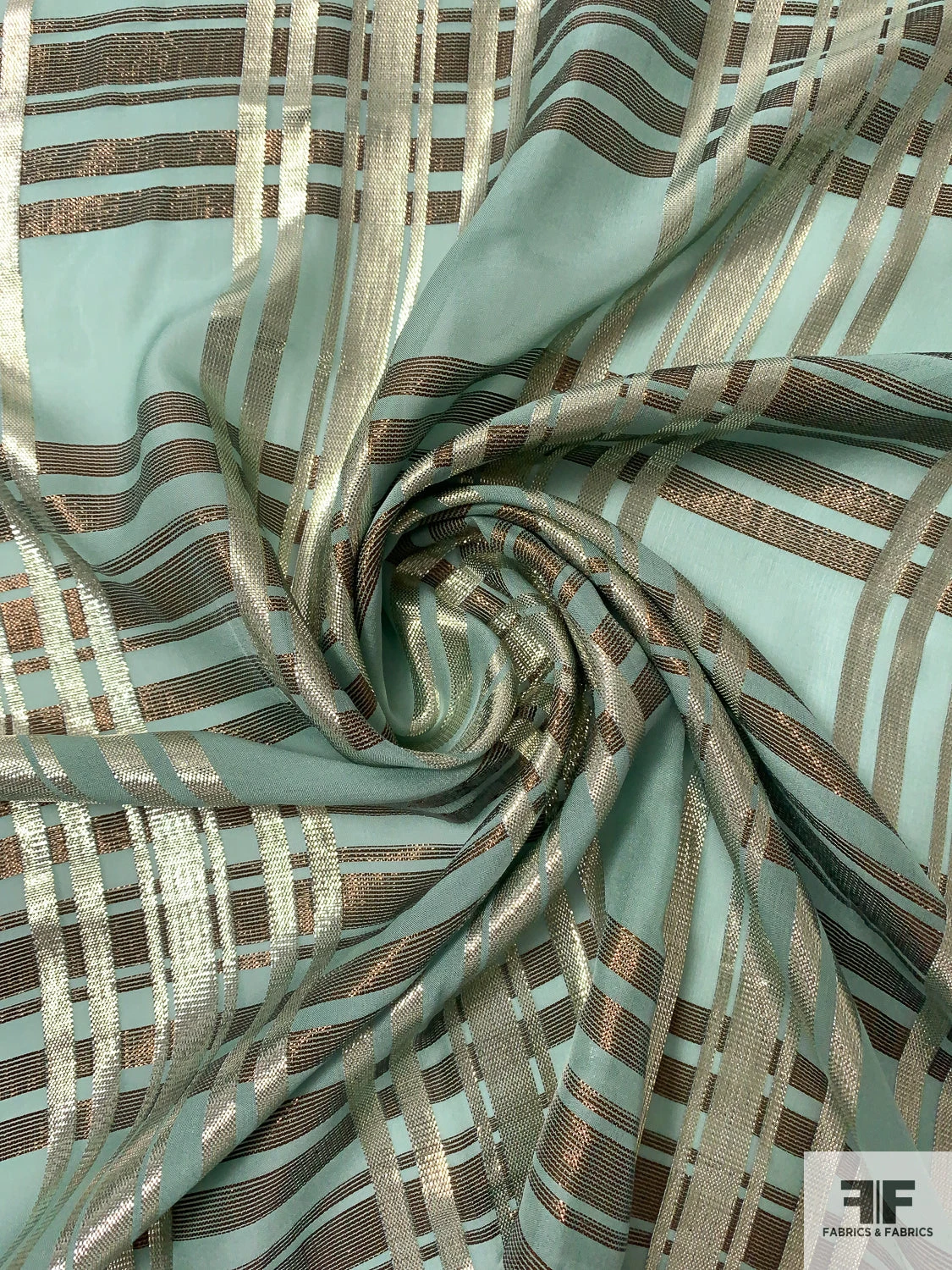 J Mendel Italian Metallic Plaid Design Silk Chiffon - Goddess Green / Light Gold / Bronze 5 J Mendel Italian Metallic Plaid Design Silk Chiffon - Goddess Green / Light Gold / Bronze - Image 3