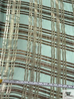 J Mendel Italian Metallic Plaid Design Silk Chiffon - Goddess Green / Light Gold / Bronze 14 J Mendel Italian Metallic Plaid Design Silk Chiffon - Goddess Green / Light Gold / Bronze -Fabrics And Fabrics Store 16613 4