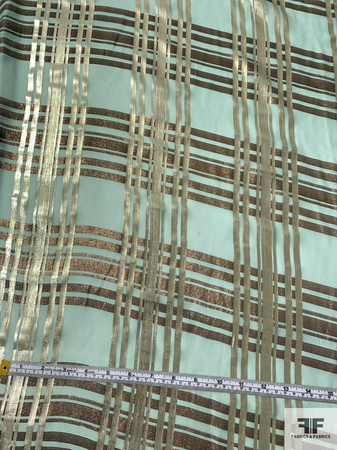 J Mendel Italian Metallic Plaid Design Silk Chiffon - Goddess Green / Light Gold / Bronze 7 J Mendel Italian Metallic Plaid Design Silk Chiffon - Goddess Green / Light Gold / Bronze - Image 5