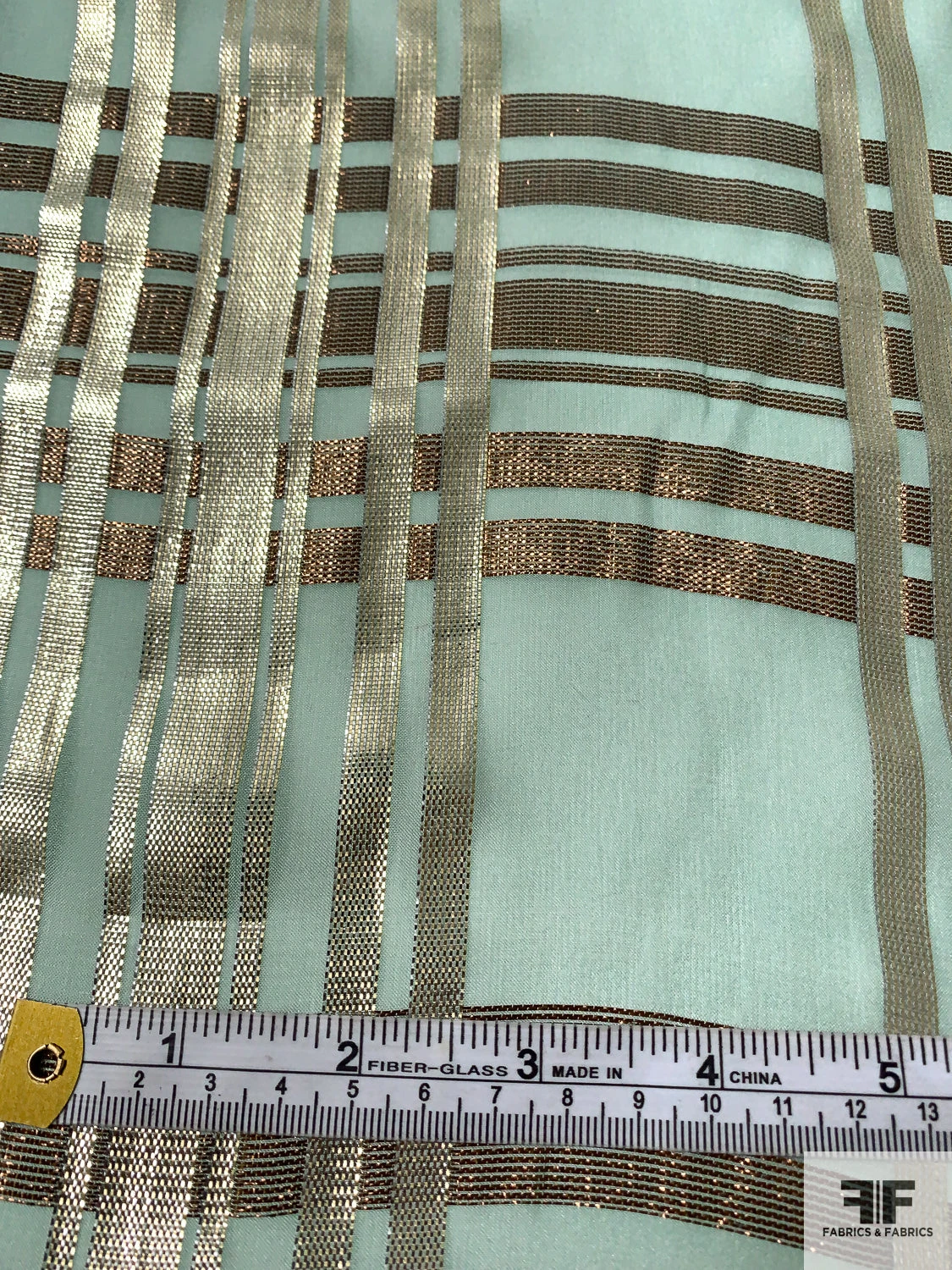 J Mendel Italian Metallic Plaid Design Silk Chiffon - Goddess Green / Light Gold / Bronze 8 J Mendel Italian Metallic Plaid Design Silk Chiffon - Goddess Green / Light Gold / Bronze - Image 6