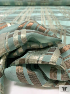 J Mendel Italian Metallic Plaid Design Silk Chiffon - Goddess Green / Light Gold / Bronze